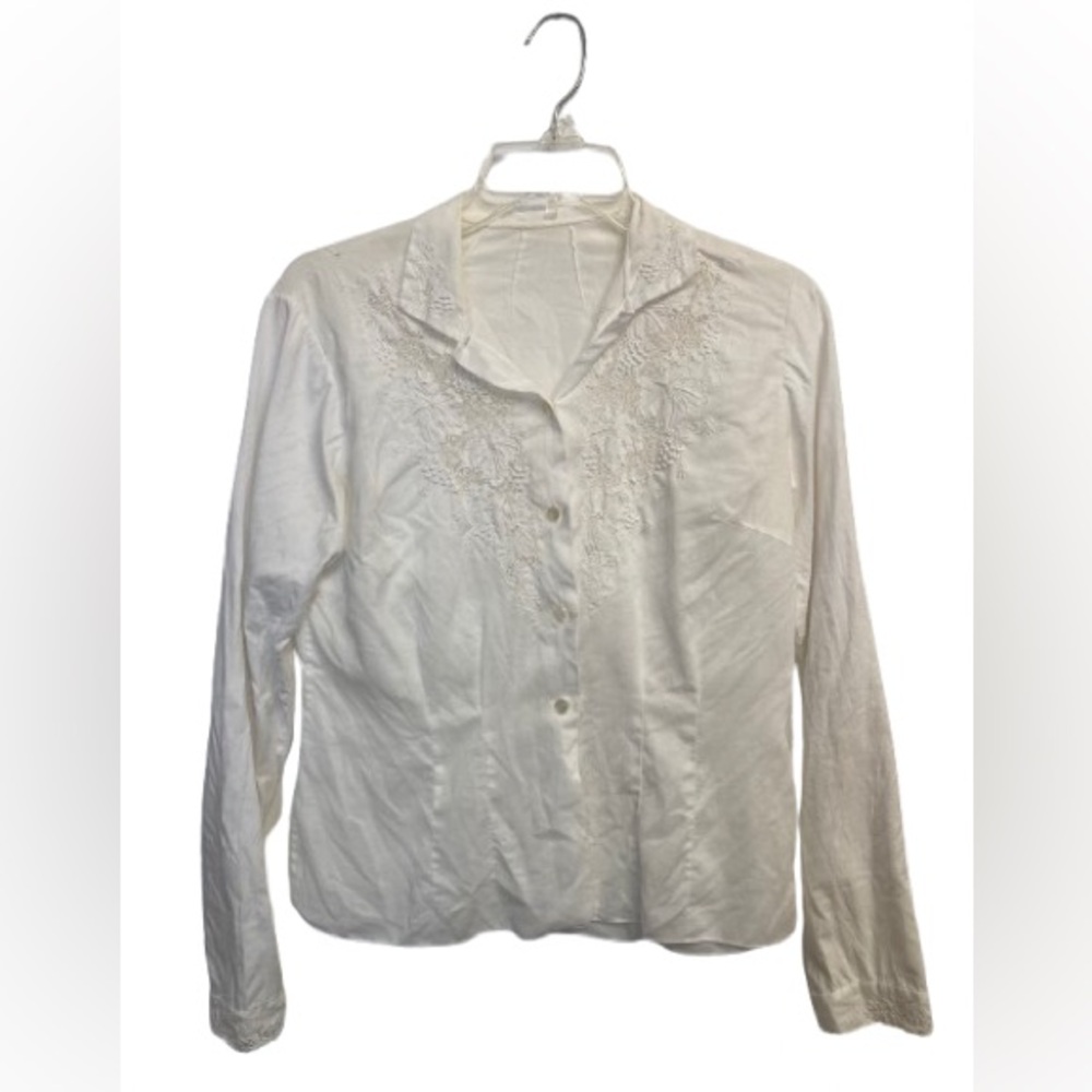 Vintage White Lace Embroidered Women's Blouse, Top, Cut Out Retro Small - Picture 1 of 8